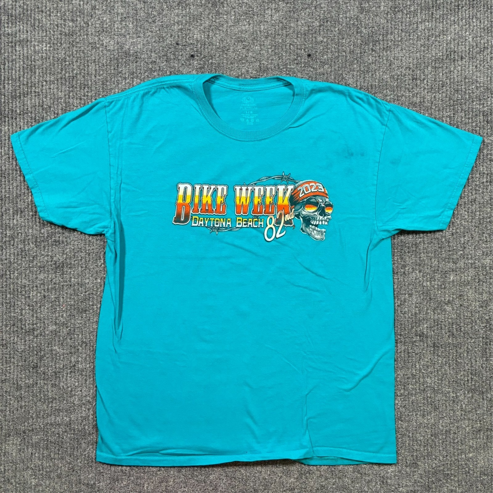 Daytona Beach Bike Week 2023 Shirt Mens Large Teal Skull Graphic Biker Fotl
